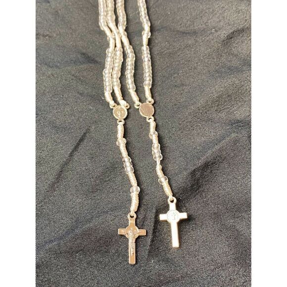 White Rosary Necklace Mini Rosary - Picture 1 of 6